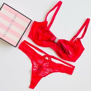 36DDD XL Victoria’s Secret red bow bra set